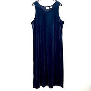 Vintage Velvet Maxi Dress Women’s Size L Sleeveless Stretch Scoop Neck Navy